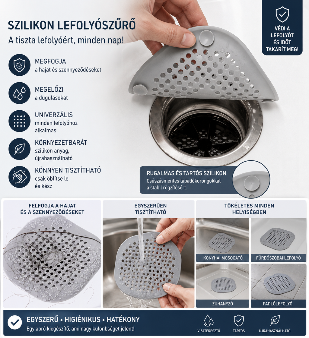 Szilikon Lefolyószűrő – A tiszta lefolyóért, minden nap!